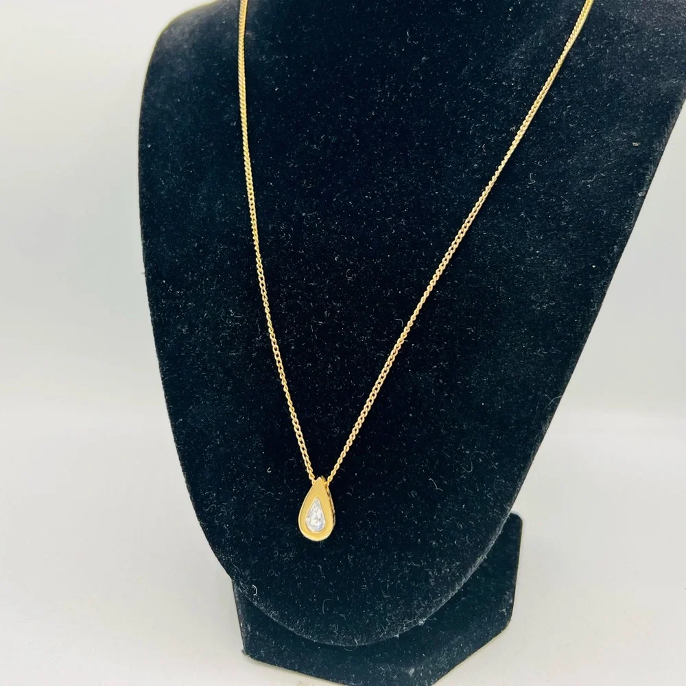 Vintage AVON necklace teardrop pendant pale blue rhinestone